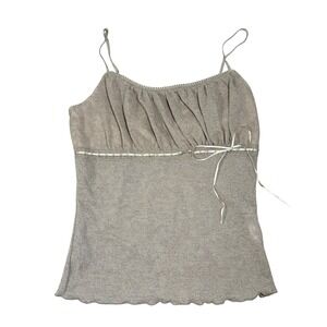 Wet Seal Y2K Babydoll Tank Top Dainty Ribbon Lace Trim Small Beige